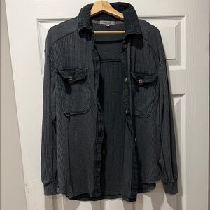 Briggs New York Charcoal Waffle Knit Button-Up Shirt Jacket